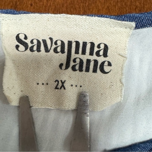 Savannah‎ Jane Floral Embroidered Blue Striped Sleeveless V-Neck Tunic Dress 2X - Picture 6 of 10